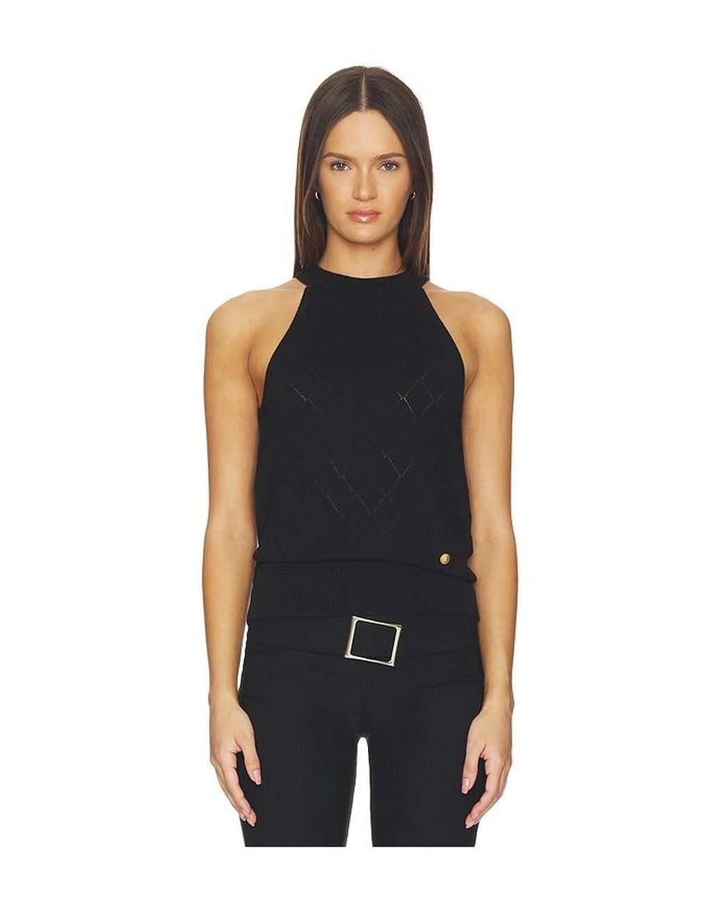 Balmain Black Halterneck Quilted Light Wool Top