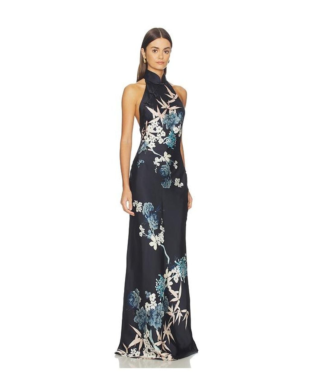 SAU LEE Blue Gillian Satin Gown