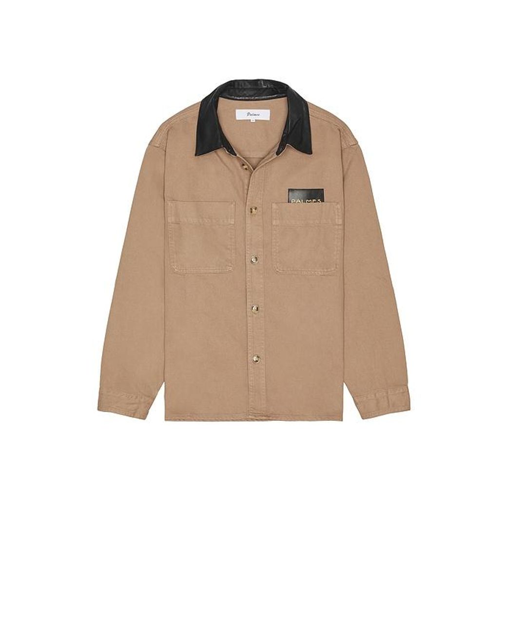 Palmes Blue Twill Leather Collar Overshirt for men