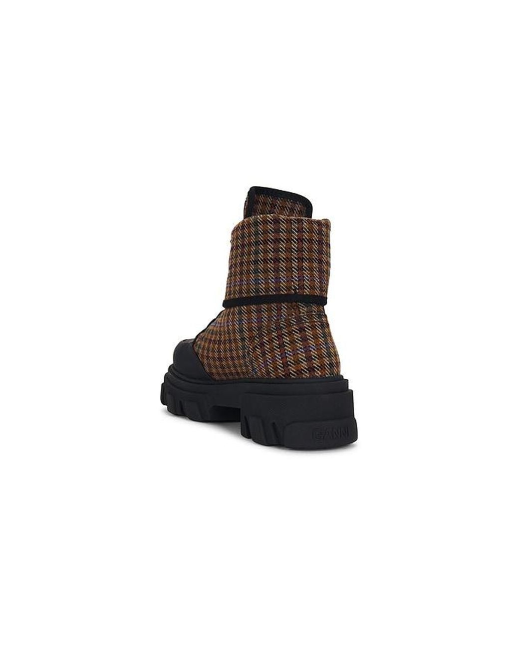 Ganni Brown Cleated Canvas Wool Boot