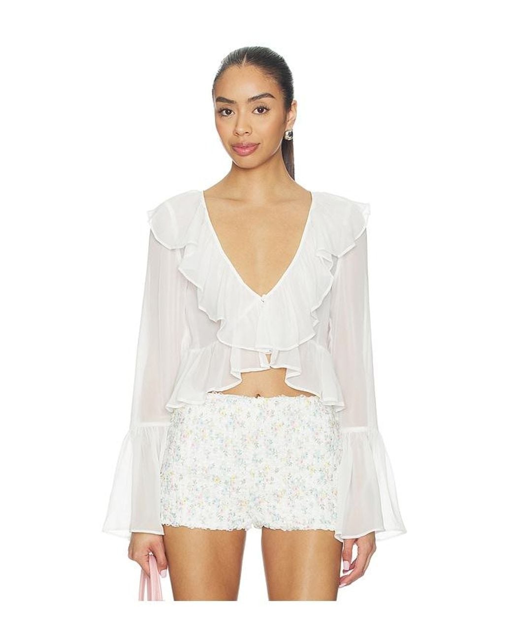 For Love & Lemons White Lila Flare Top