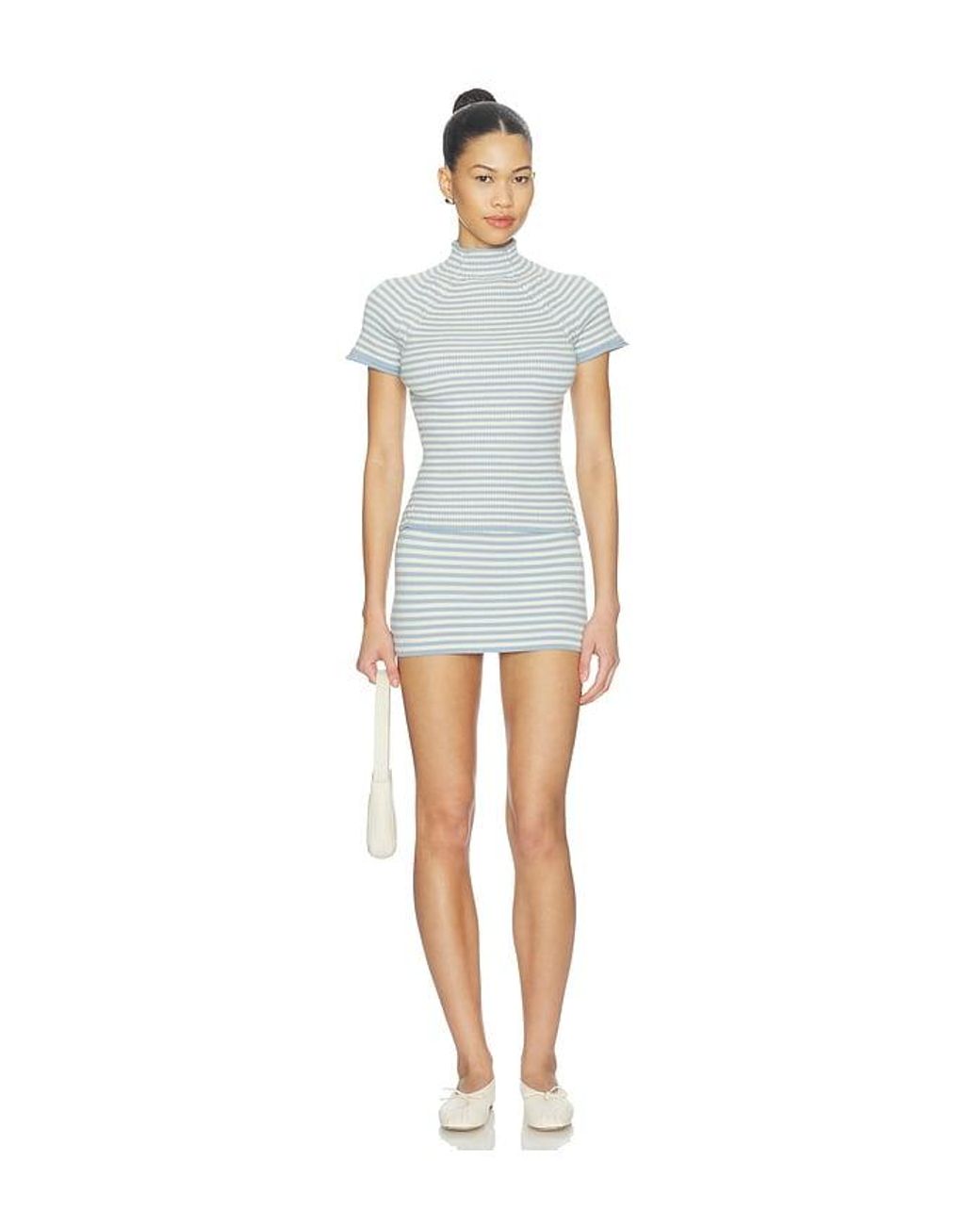 Frankie's Bikinis White Harmony Cloud Knit Mock Neck Tee