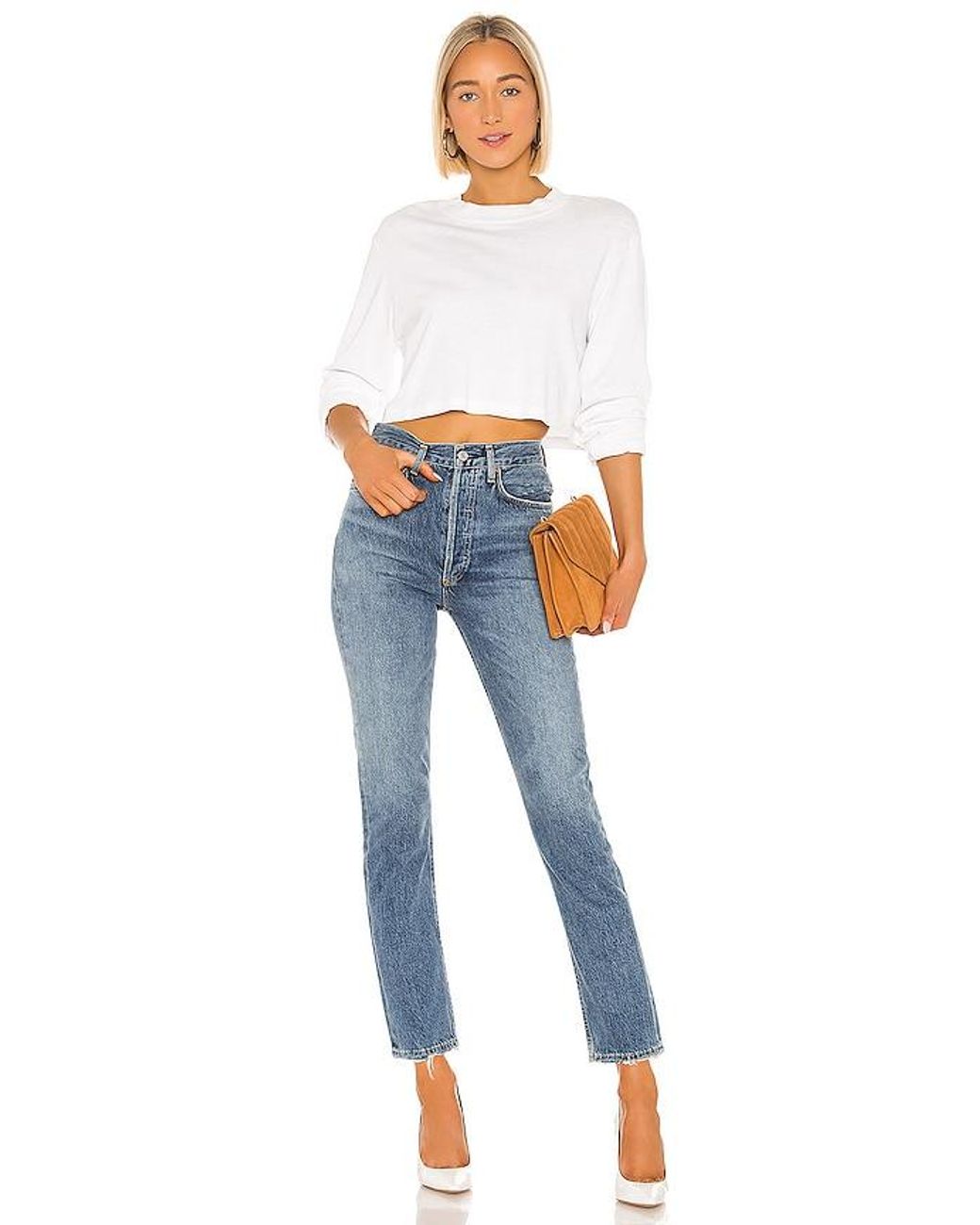 Agolde Blue Riley High Rise Straight Crop Jeans