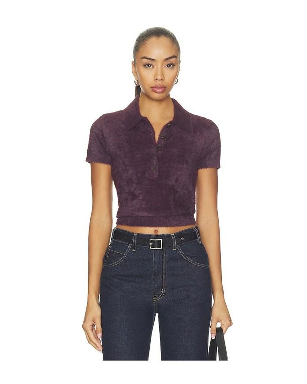 L'Agence Blue 'Agence Cirrus Short Sleeve Crop Polo