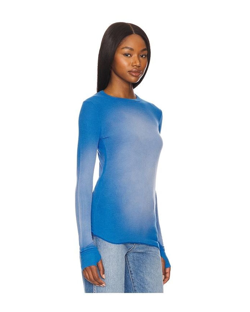 Michael Lauren Blue Alick Long Sleeve Fitted Top With Thumbhole