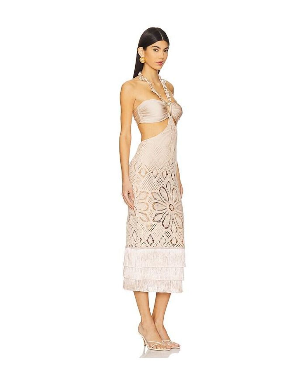 PATBO X Camila Coelho Flower Crochet Embroidered Midi Dress in White
