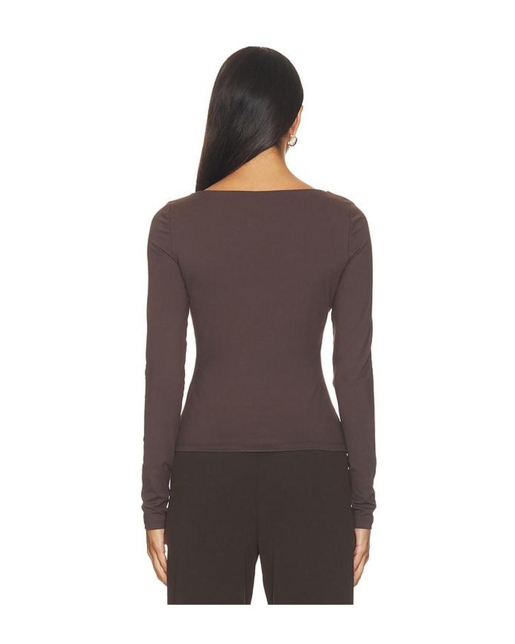 Susana Monaco Brown Essential Scoop Front Long Sleeve Top