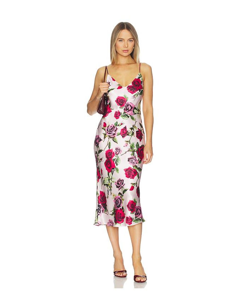 L'Agence Red Seridie Mid Length Slip Dress
