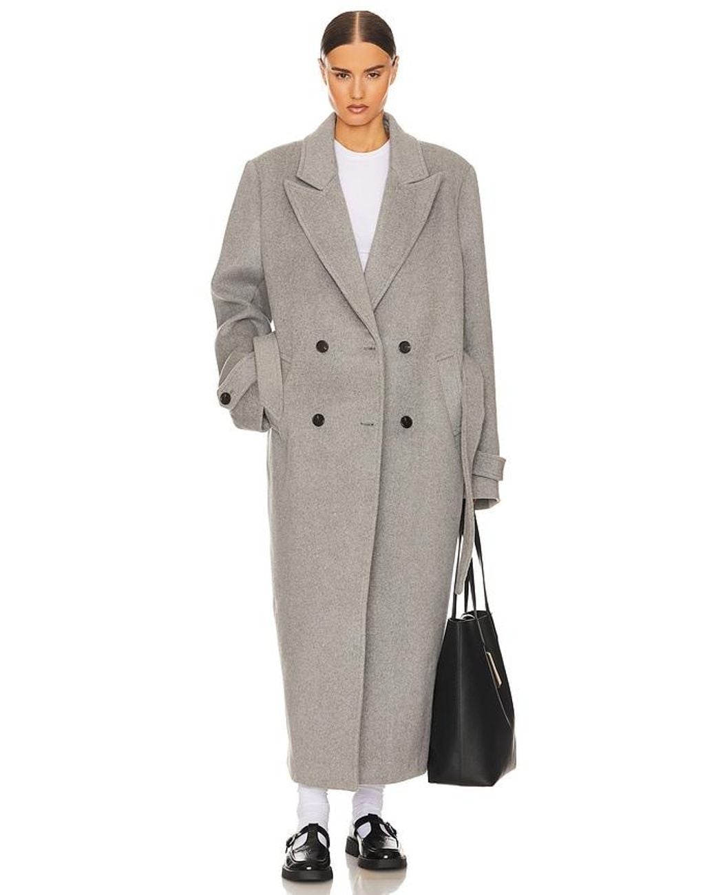 Helsa Gray Bold Shoulder Wool-Blend Long Coat