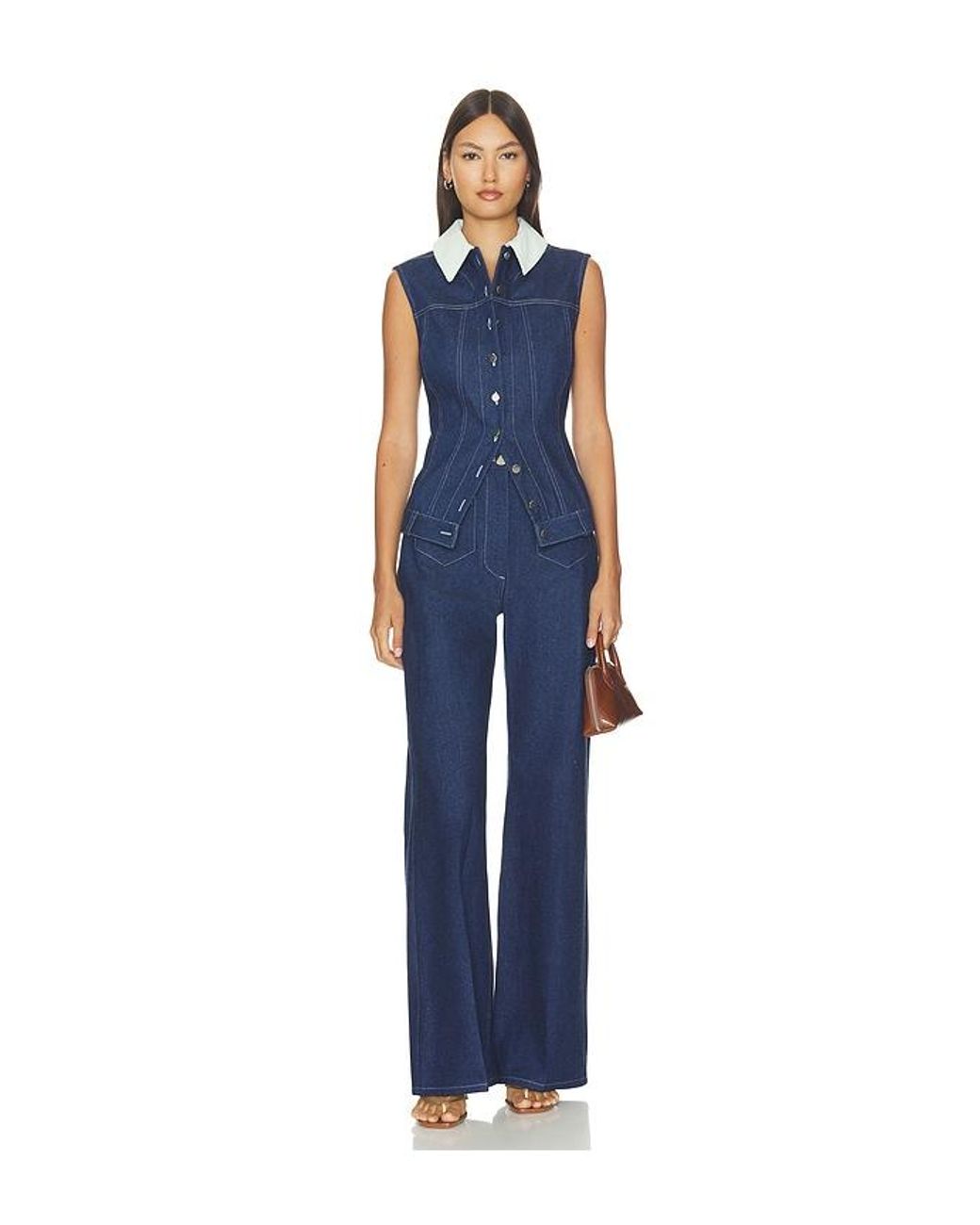 Matthew Bruch Blue Collared Button Down Vest Top