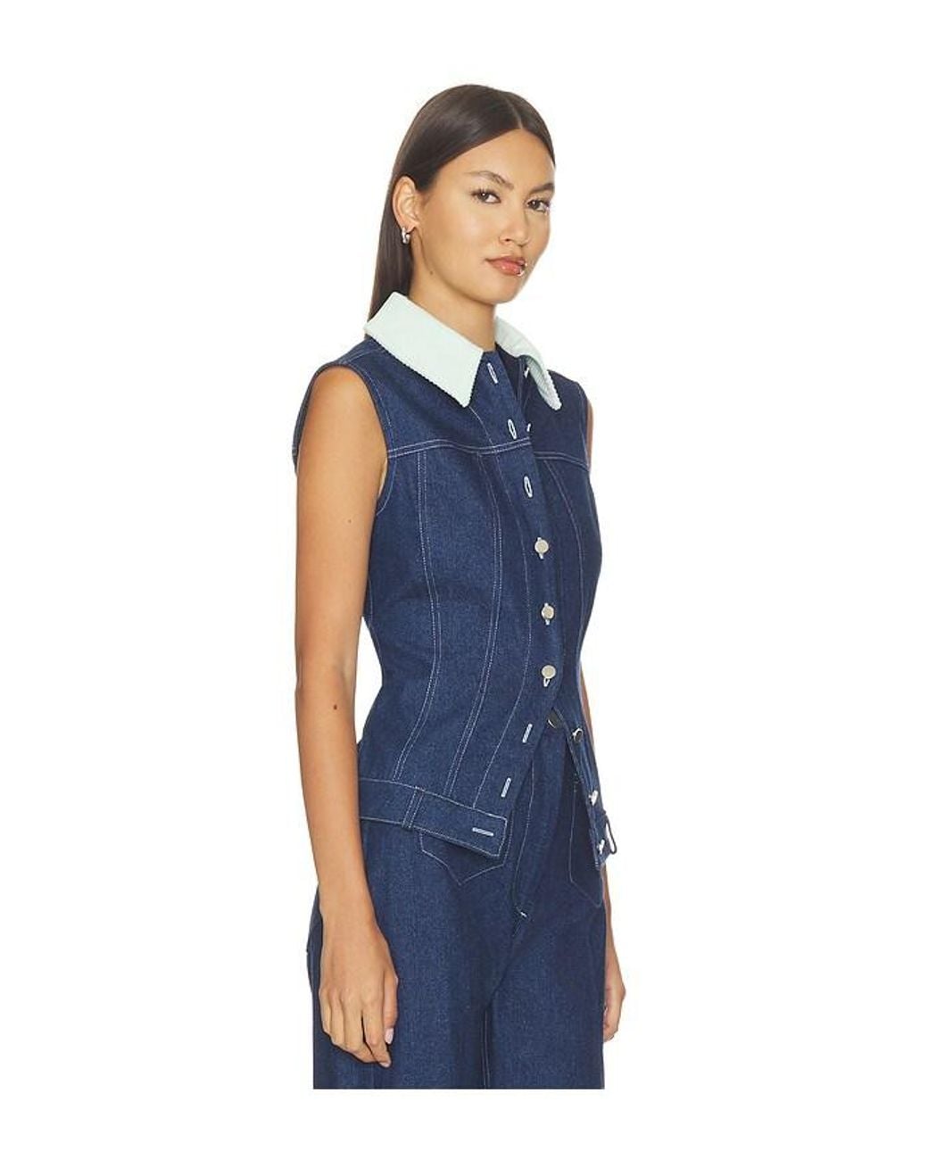 Matthew Bruch Blue Collared Button Down Vest Top