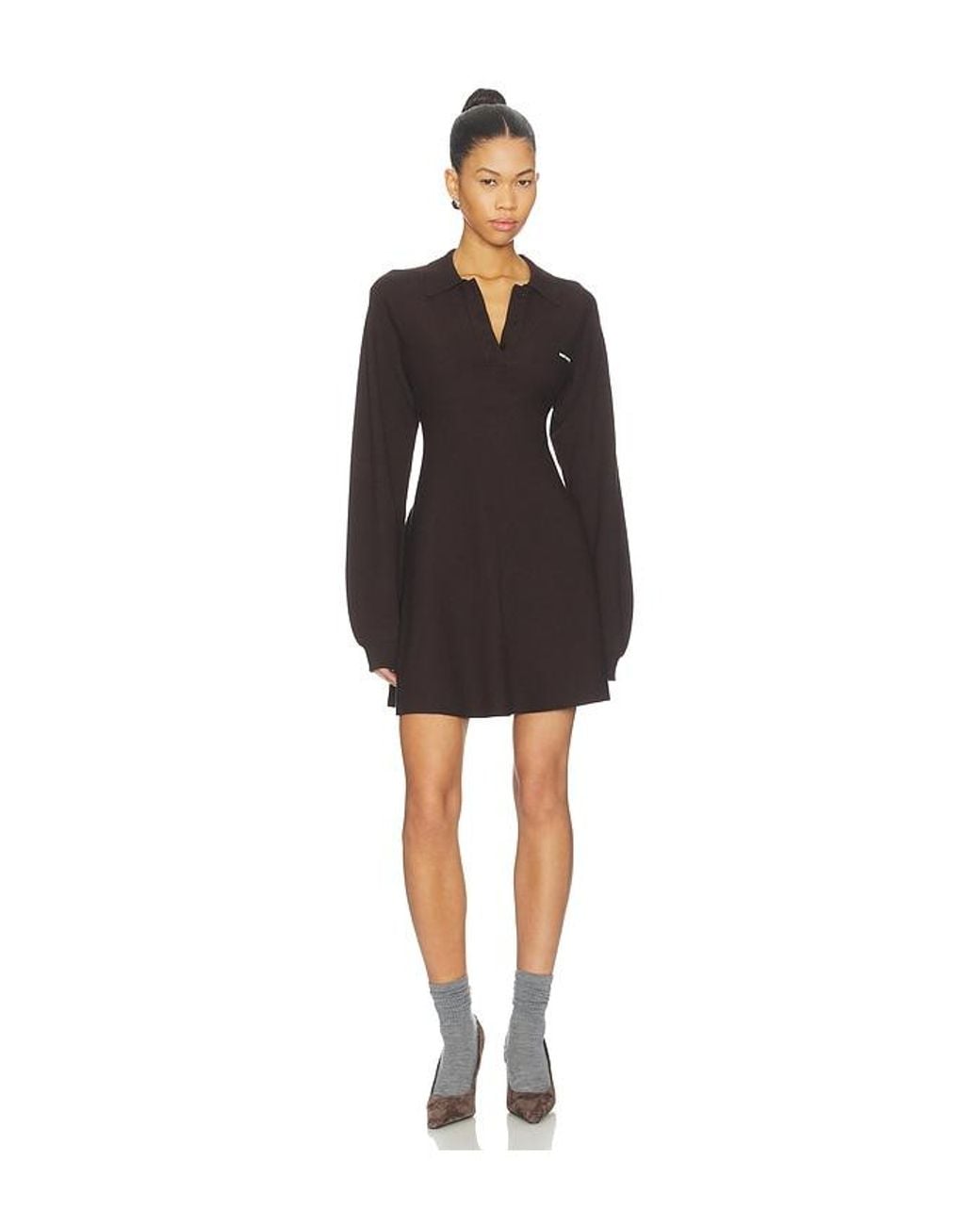 ROTATE BIRGER CHRISTENSEN Black Slinky Knit Polo Dress