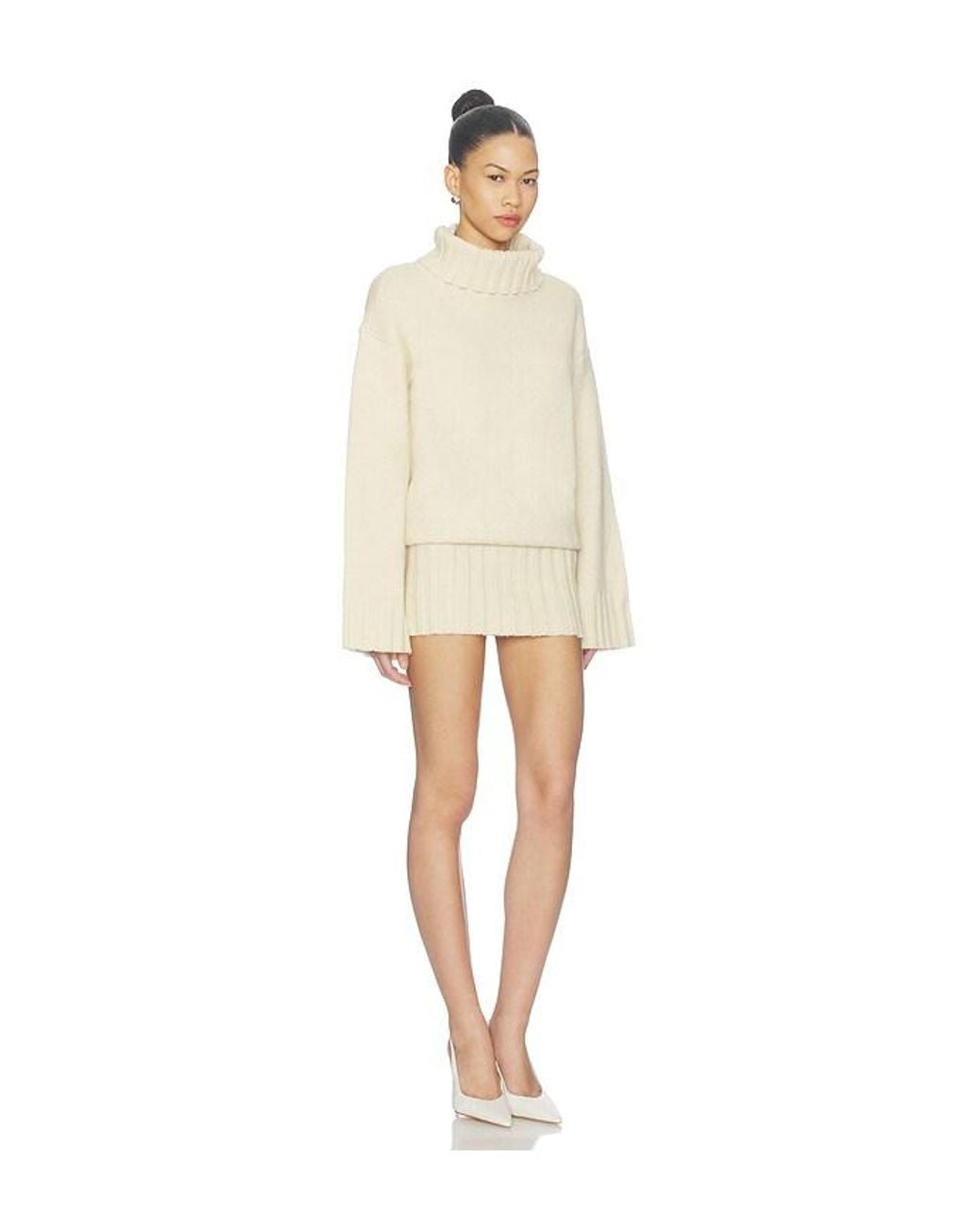 MORE TO COME Natural Rouson Knit Turtleneck Dress