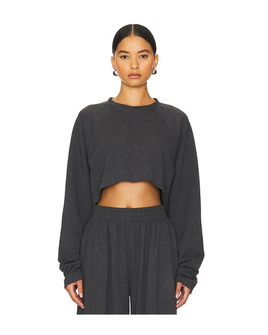 Norma Kamali Black Oversized Cropped Cotton Tee
