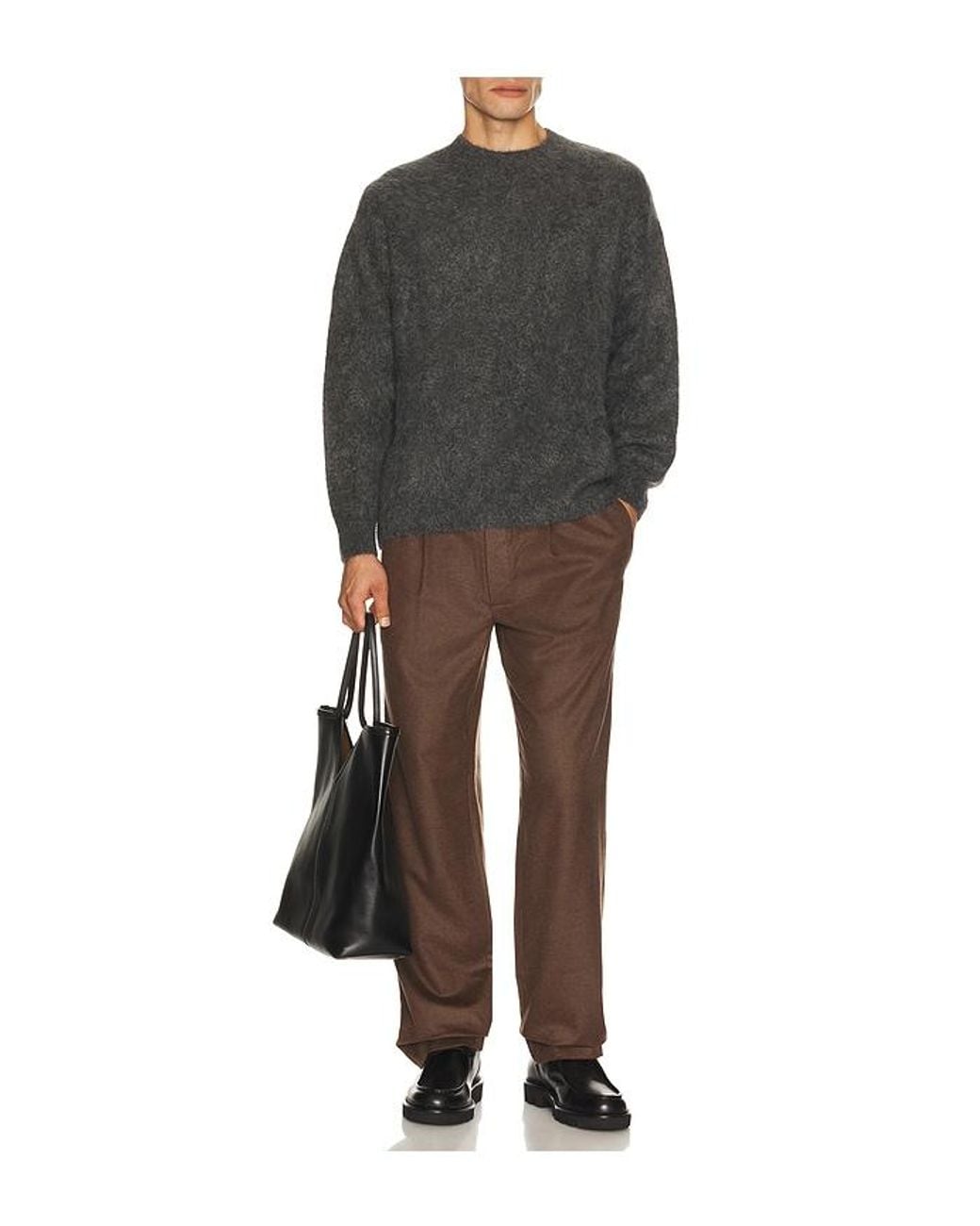 Soft Goat Gray Relaxed Fit Alpaca Crewneck Sweater for men