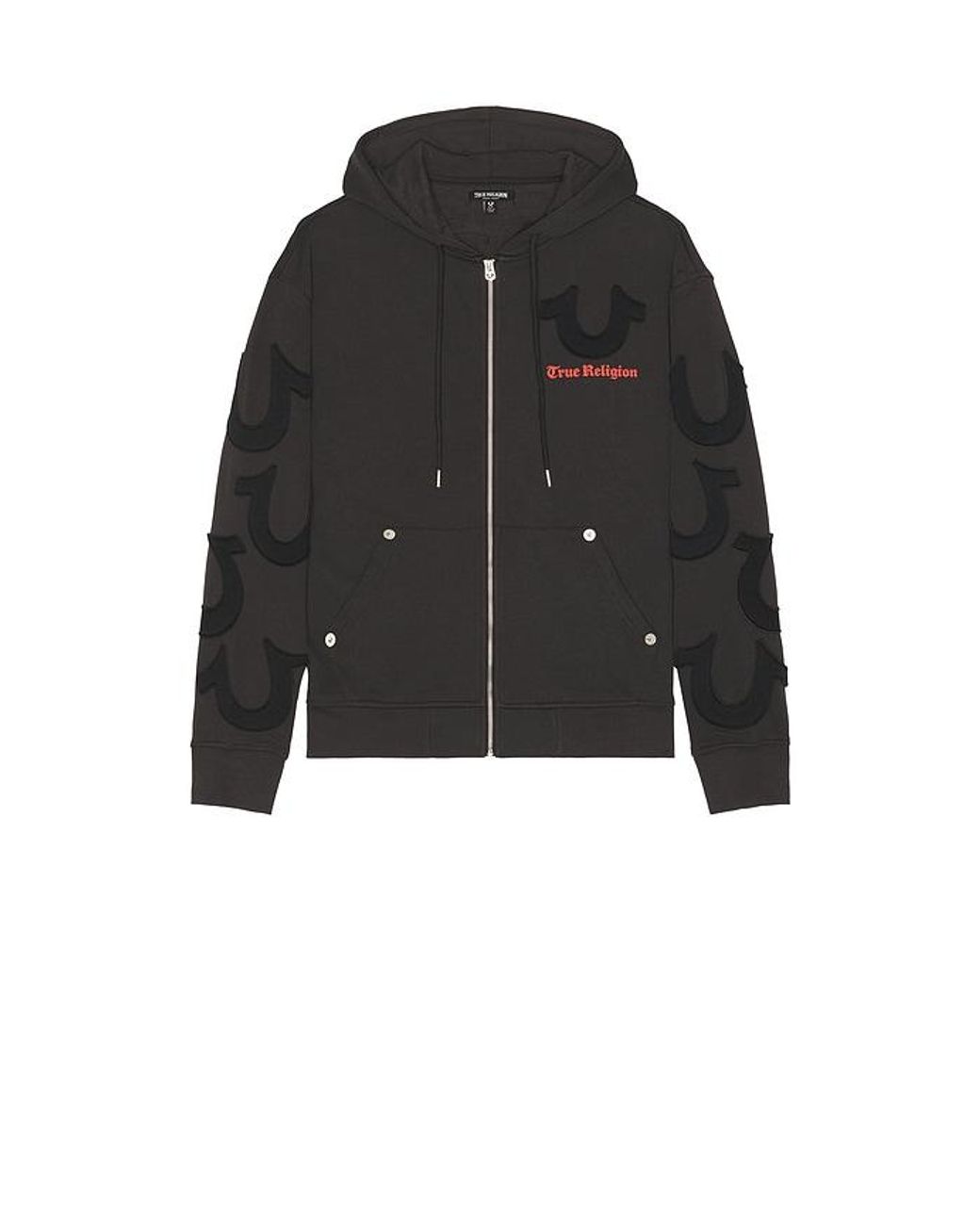True Religion Black Tossed Logo Zip Hoodie for men