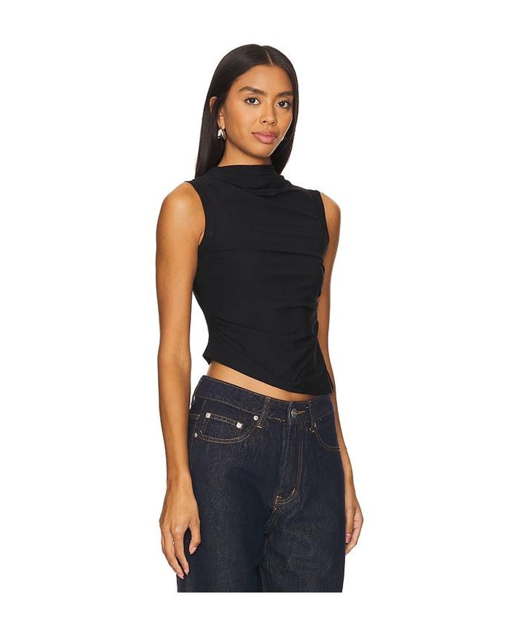 The Line By K Black Ruched Modal Tank Top