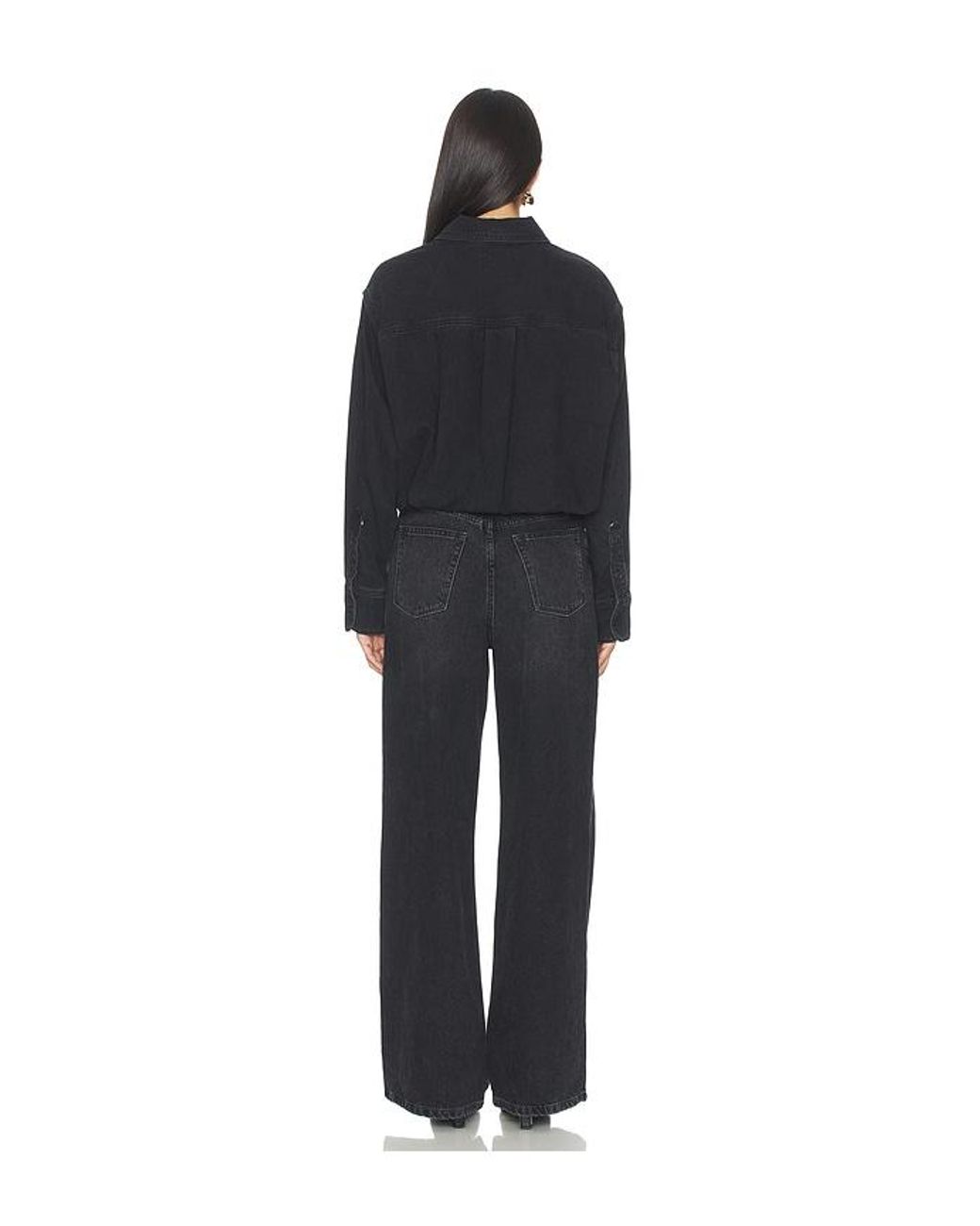 GOOD AMERICAN Black Denim Shirt Jumpsuit