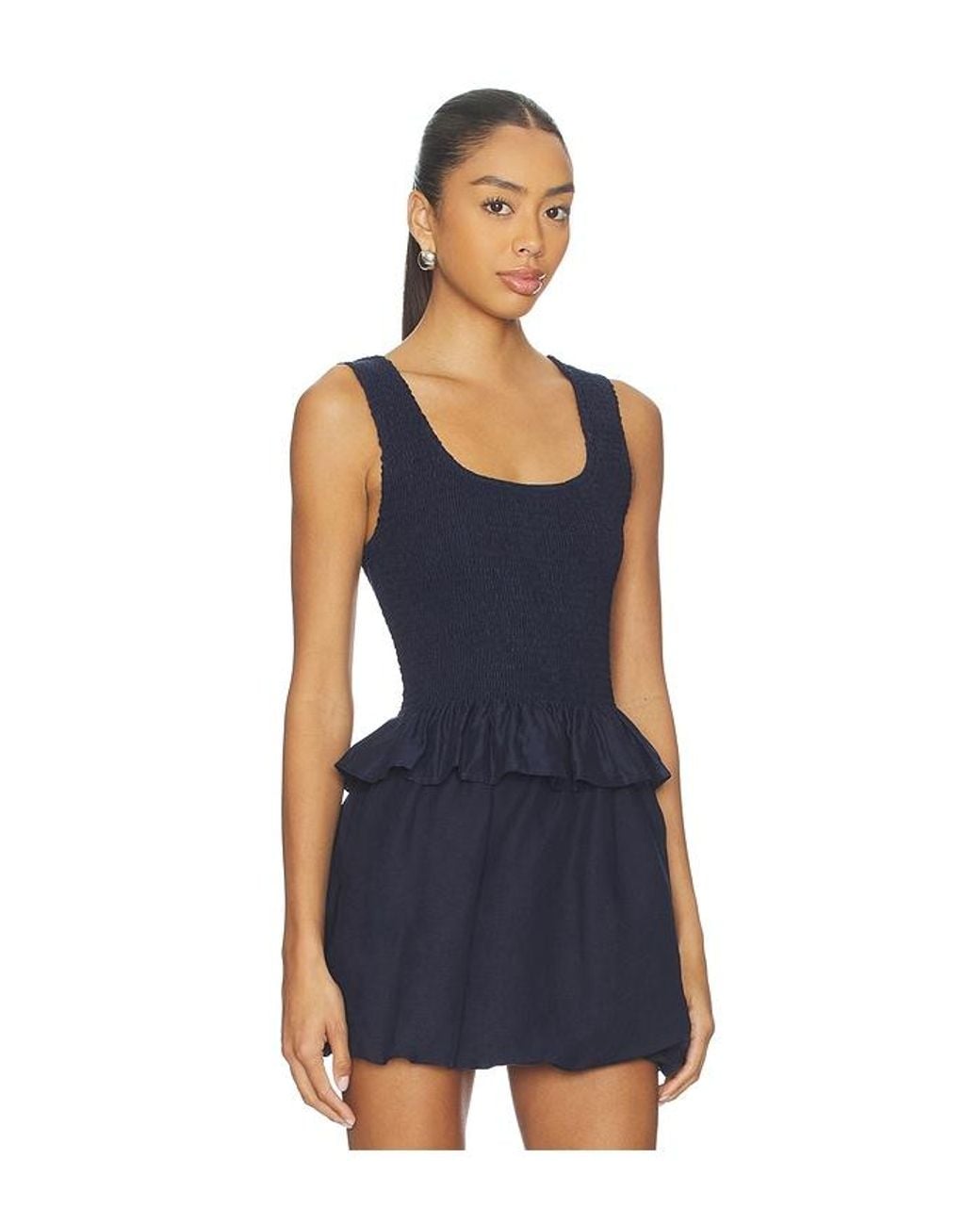 Onia Blue Air Linen Smocked Tank Top