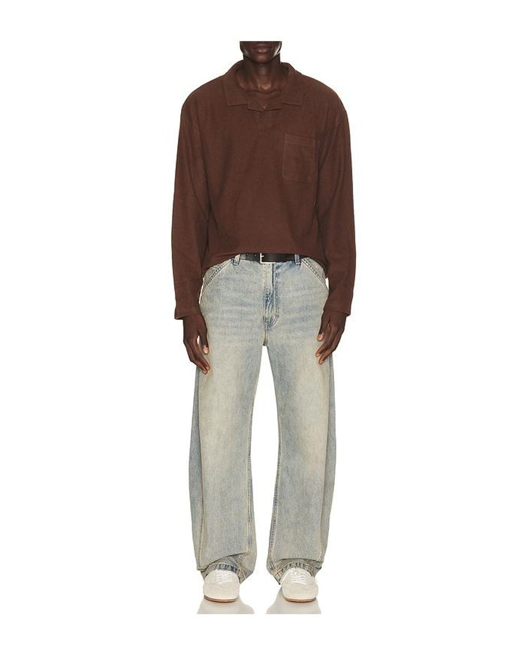 Rhythm Brown Vintage Terry Long Sleeve Polo for men