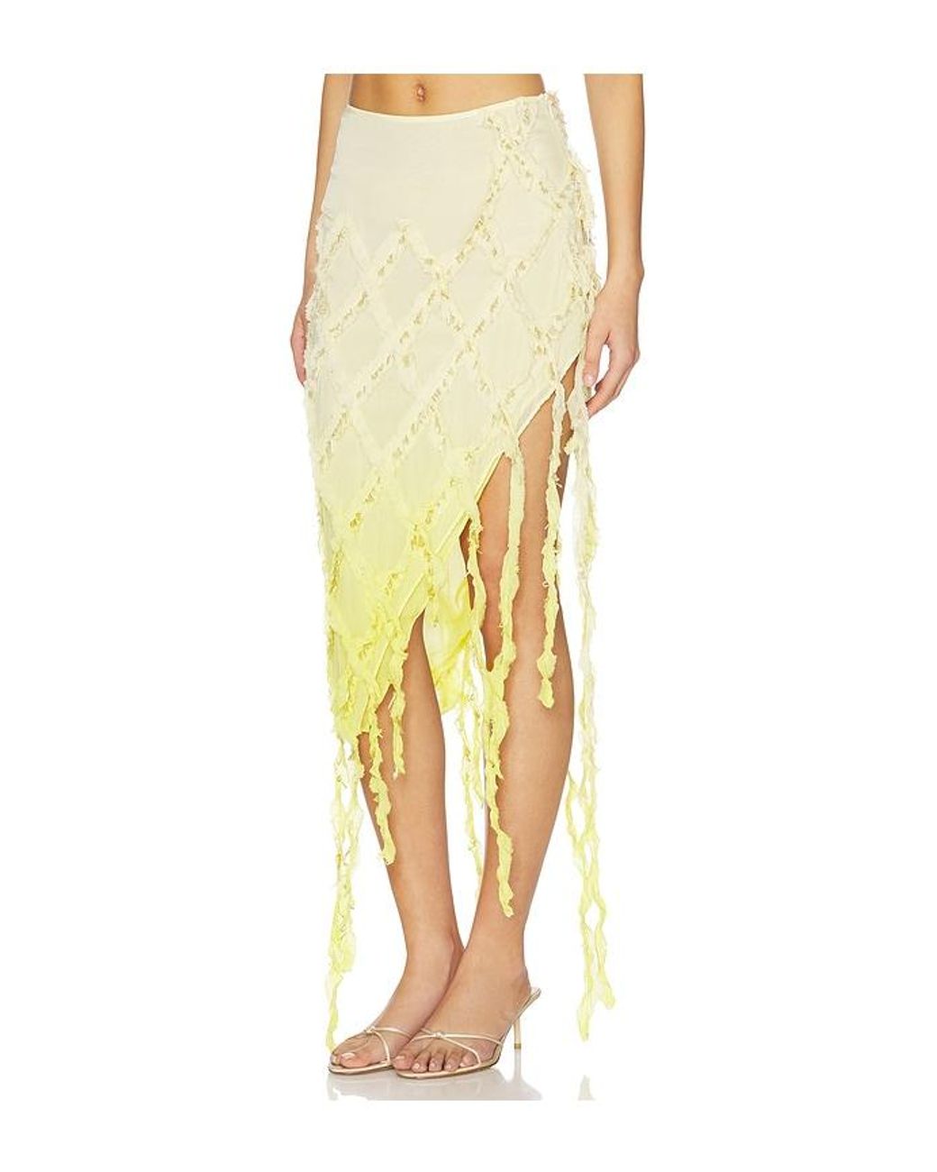 Blumarine Yellow Embroidered Creponne Skirt