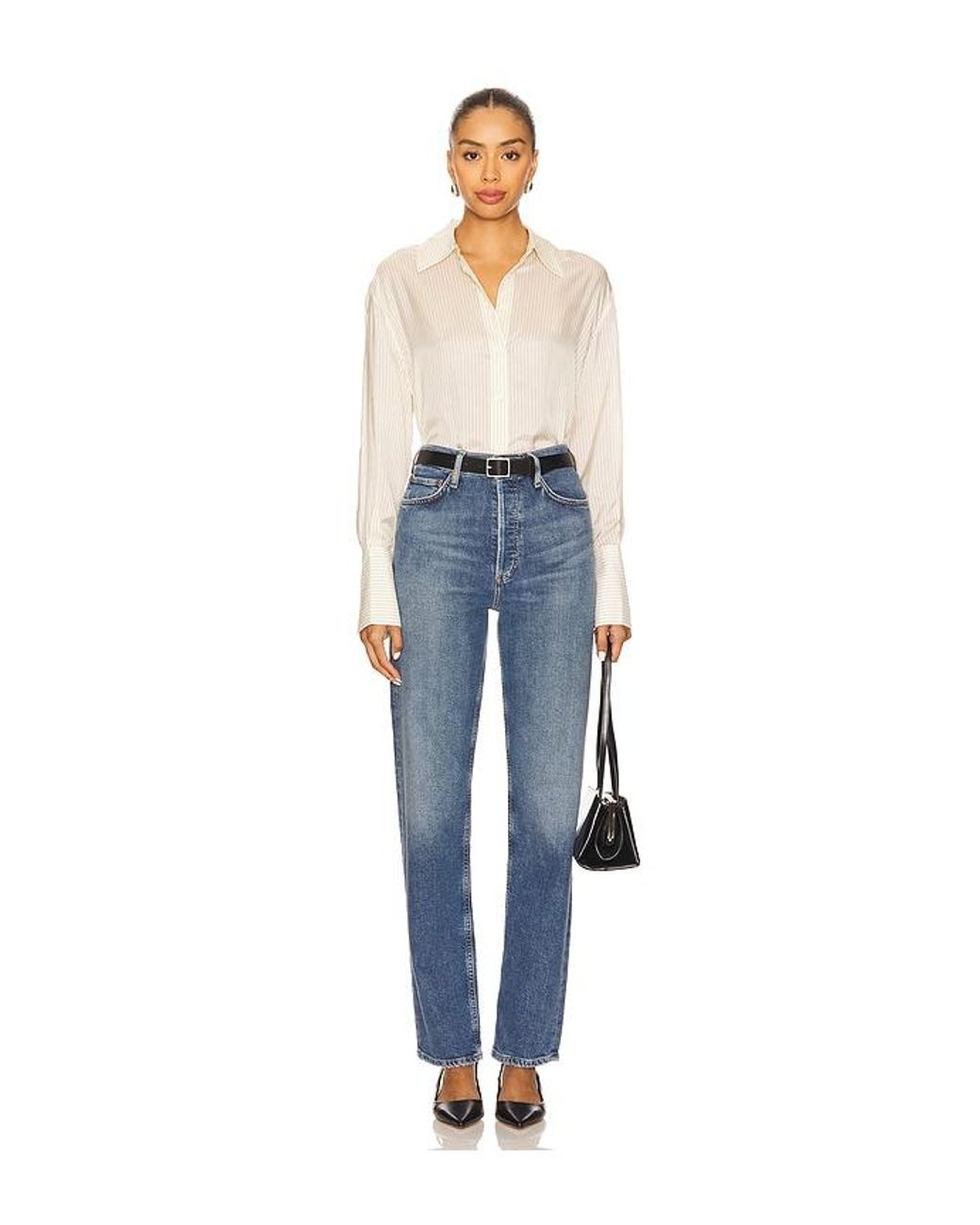 Agolde Blue 90S Pinch Waist Long High Rise Straight Jeans