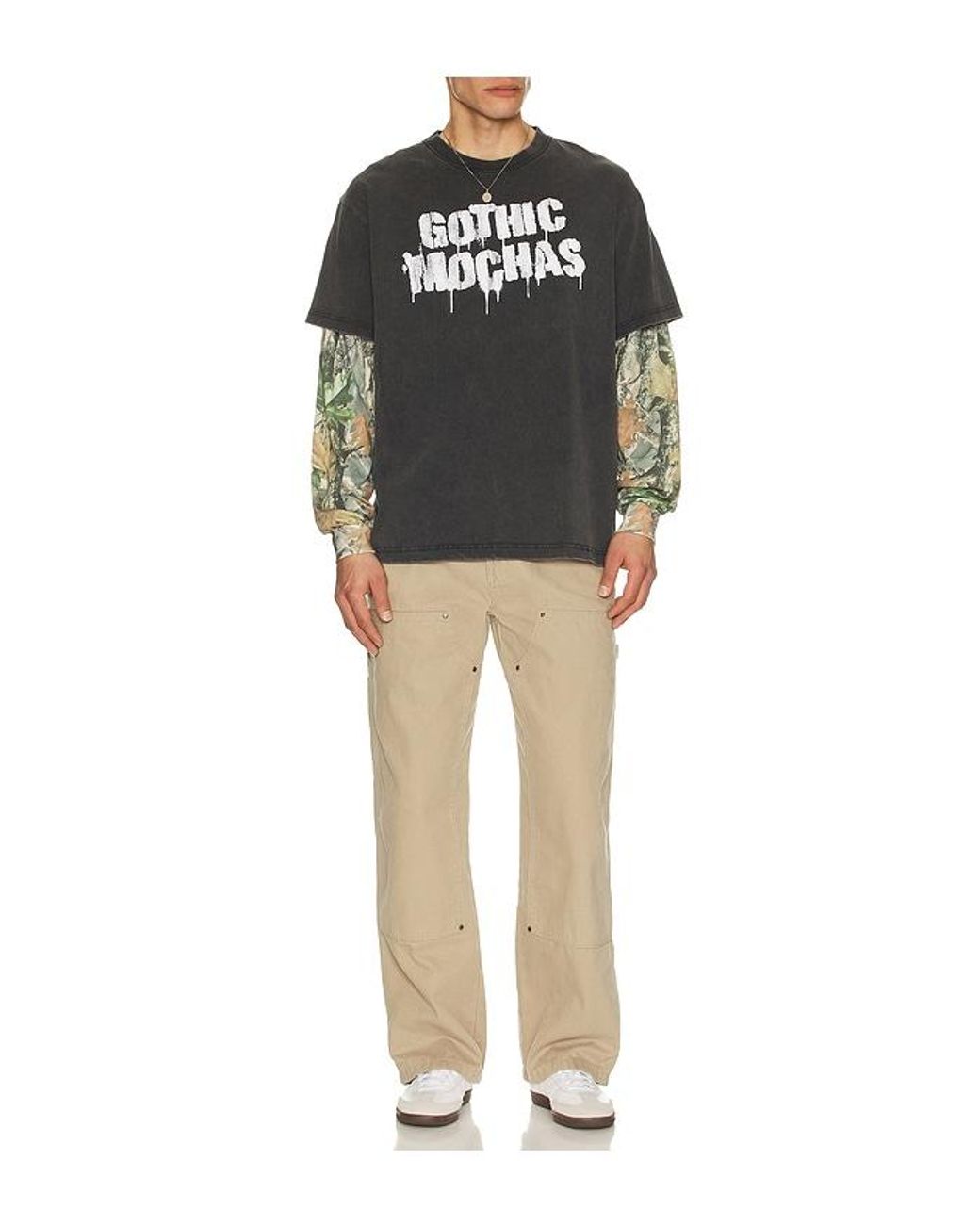 Gothicmochas Black Stencil Spray Layered Long Sleeve Tee for men