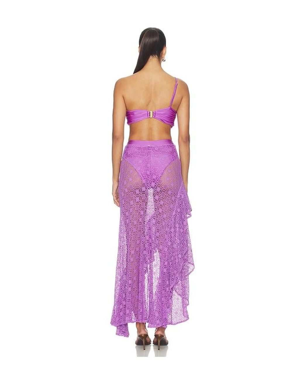 PATBO Purple Sirena Mesh Flower Maxi Dress