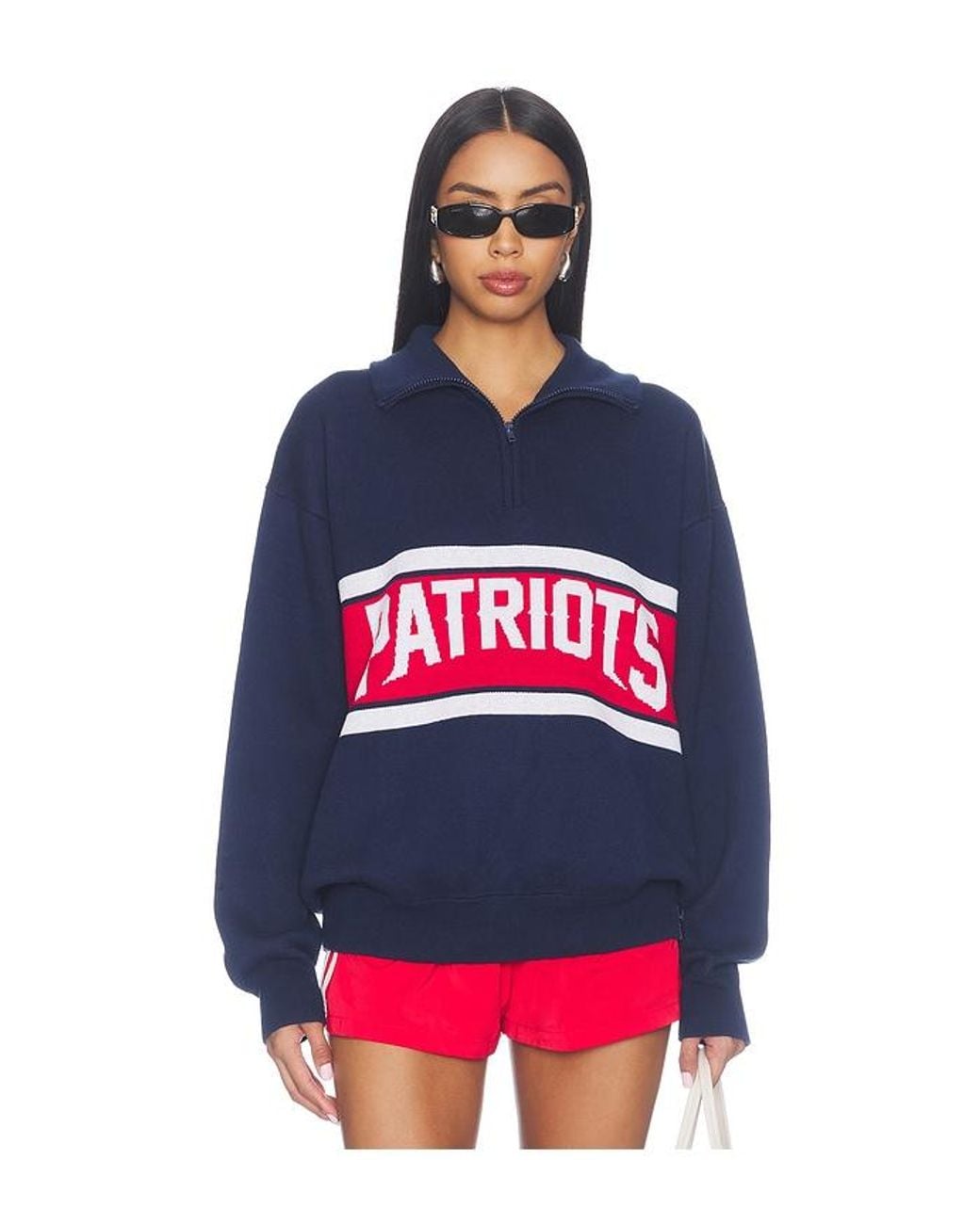 Terez Red New England Patriots Team Stripe Quarter Zip Sweater