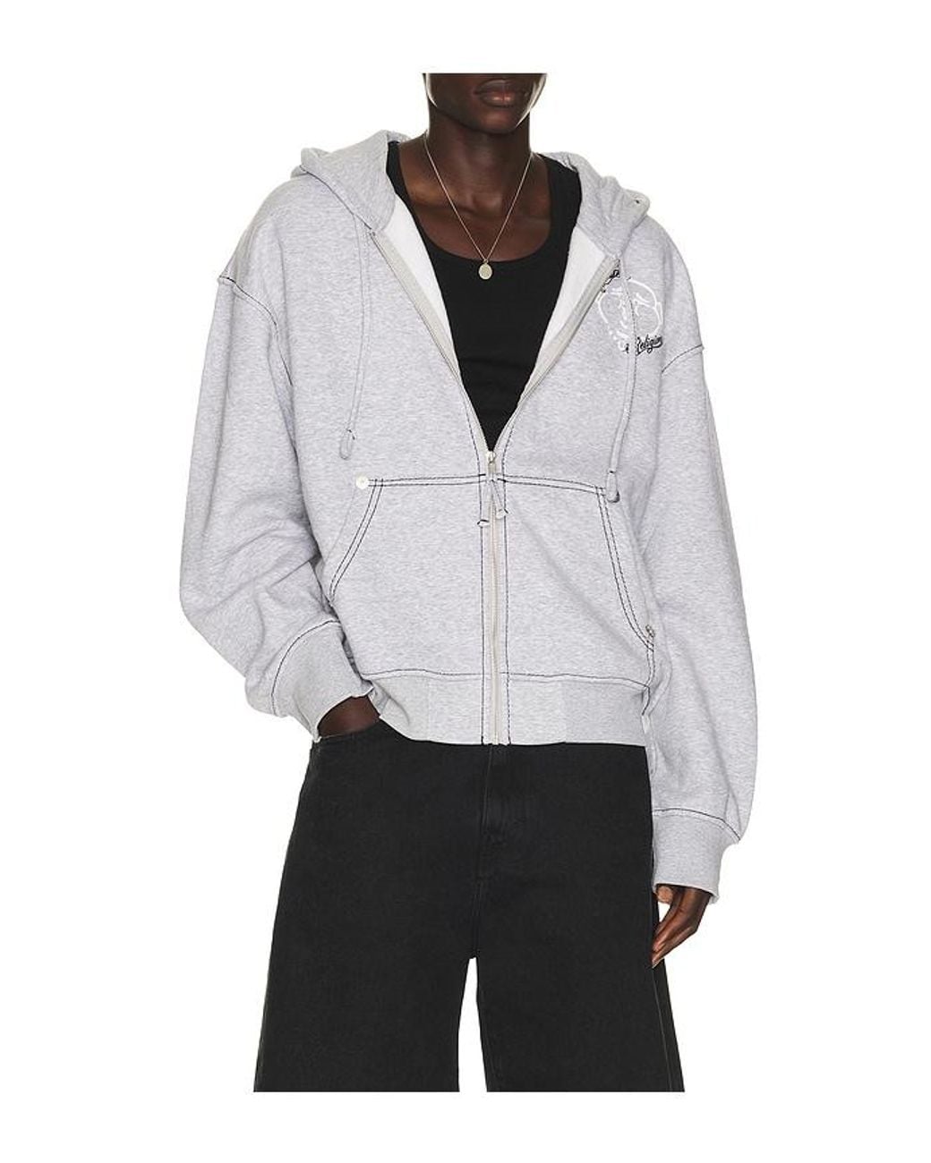 True Religion Gray Buddha Face Big T Boxy Zip Up Hoodie for men