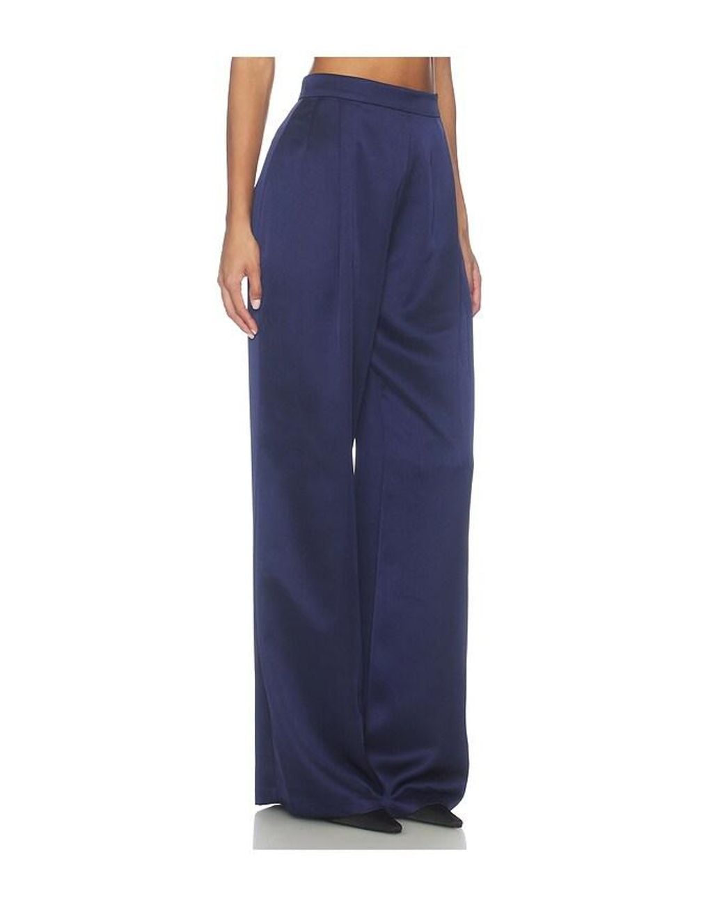 Nadine Merabi Blue Satin Wide Leg Trousers