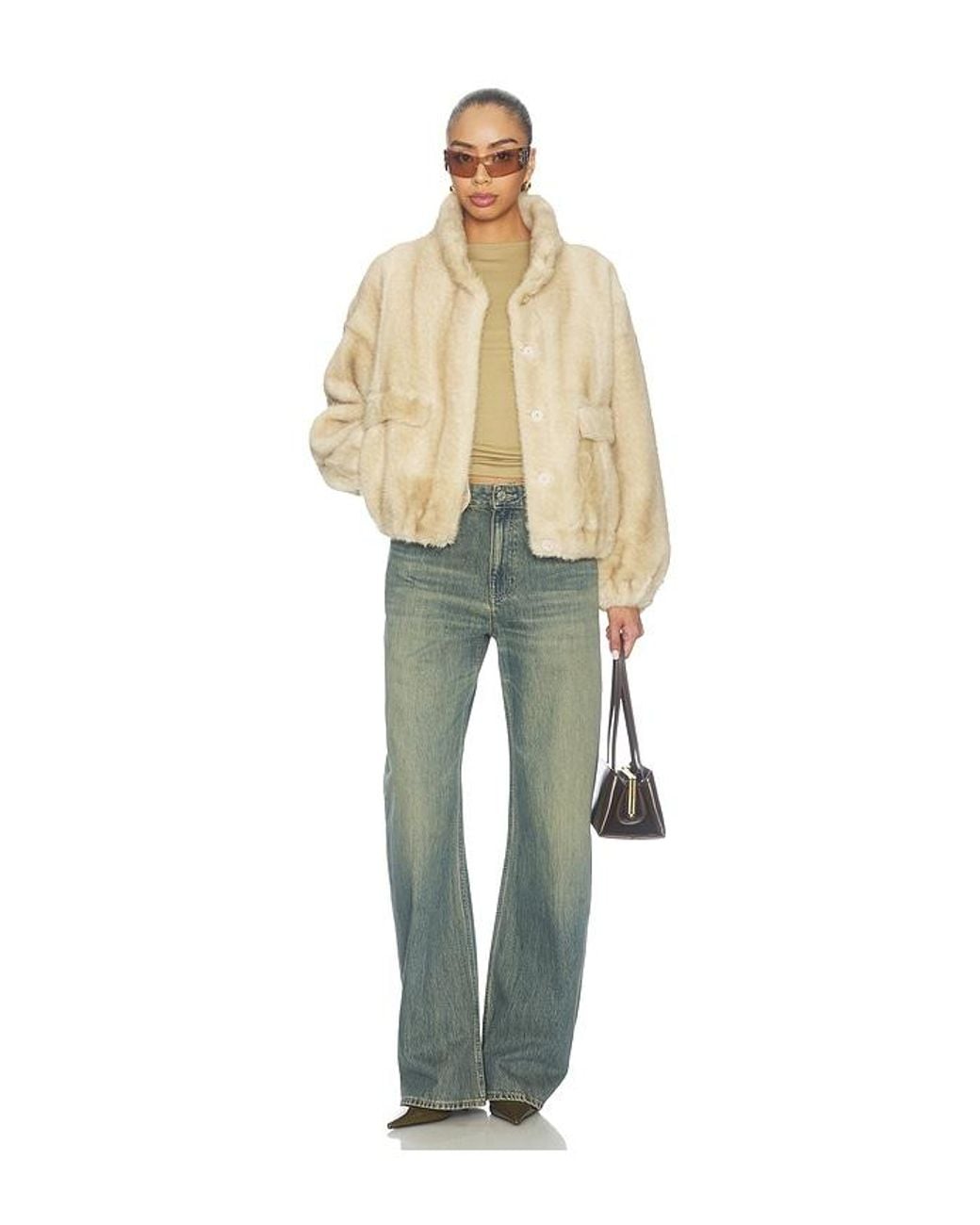 Apparis Natural Iris Shaved Faux Mink Bomber Jacket