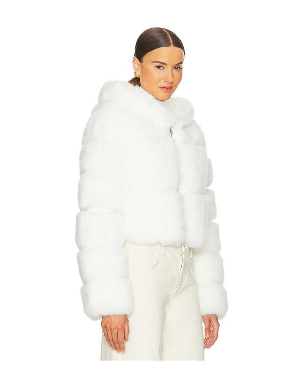 Adrienne Landau White The Lina Faux Fur Jacket
