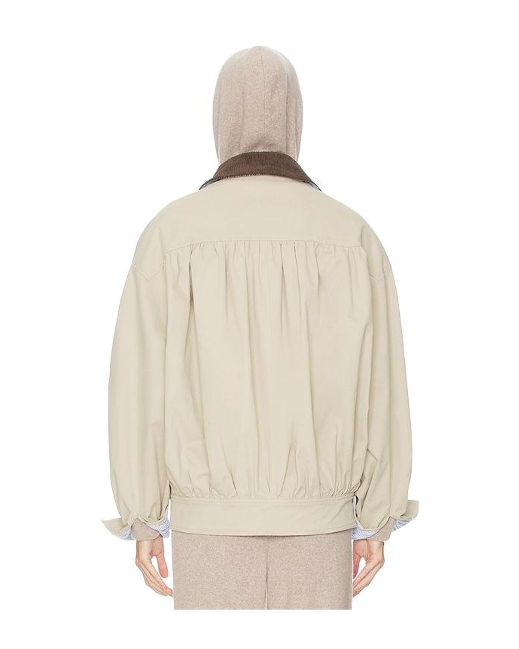 Helsa Natural The Shirred Bomber Jacket With Corduroy Collar