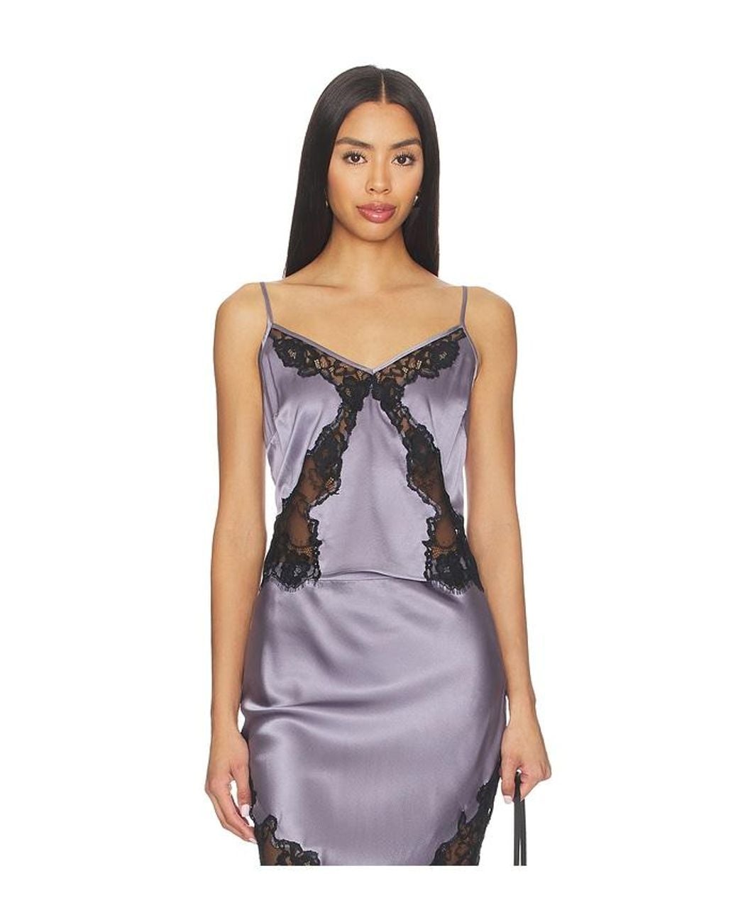 Fleur du Mal Purple Juliet Lace Silk Cami Top