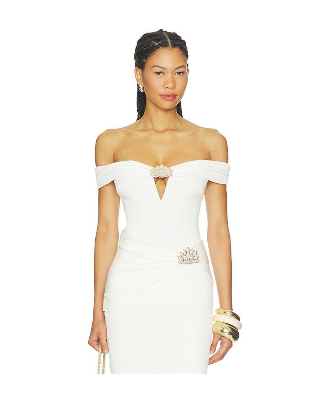 PATBO White Cora Knit Off Shoulder Bodysuit