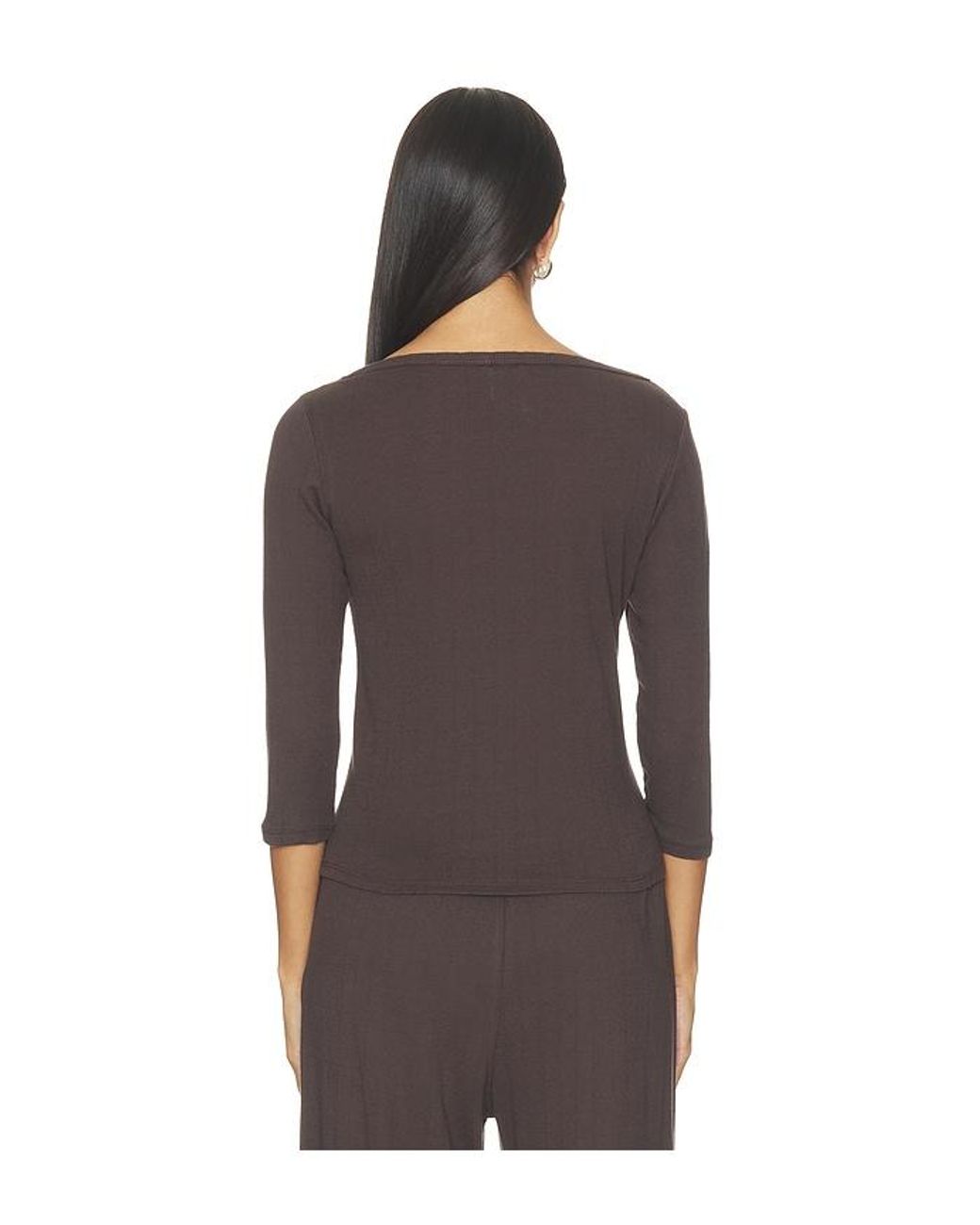 VIR VITA Brown Florence Boatneck Pointelle Top