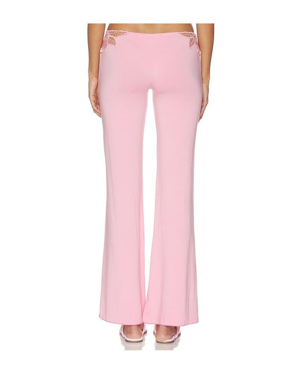 Indah Pink Valentina Solid Low Rise Long Pant With Embroidered Rose Kerawang Detail