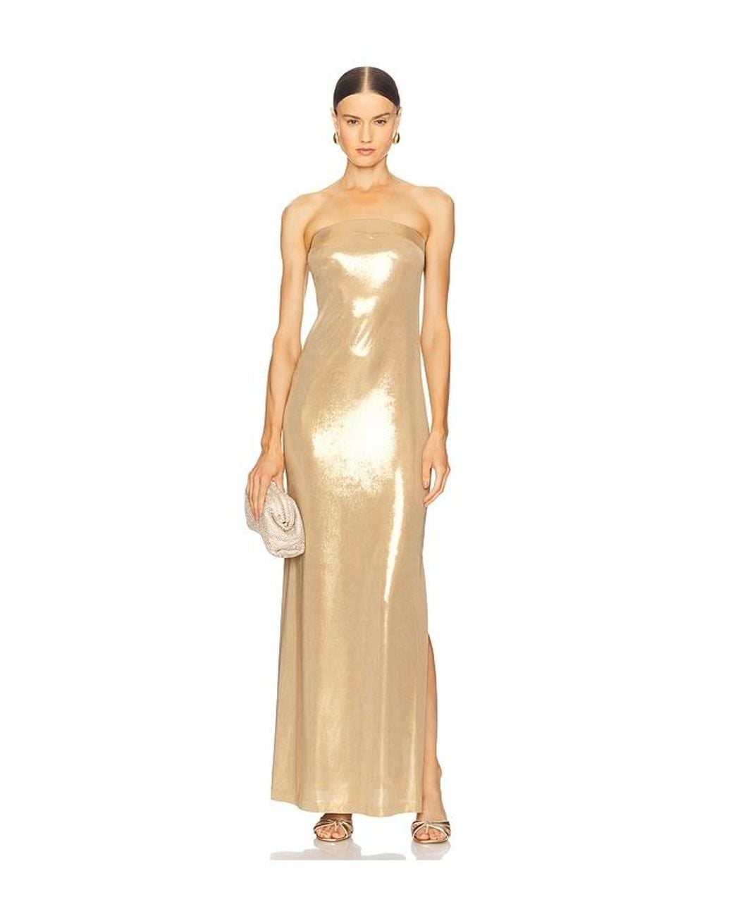 Norma Kamali Natural Strapless Tailored Side Slit Gown