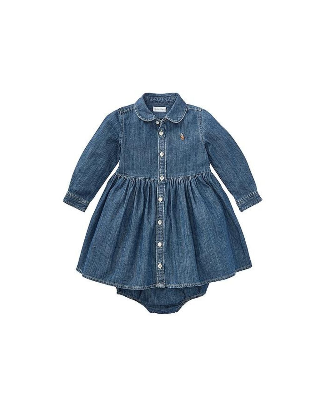 Polo Ralph Lauren Blue Baby Shirred Denim Shirtdress