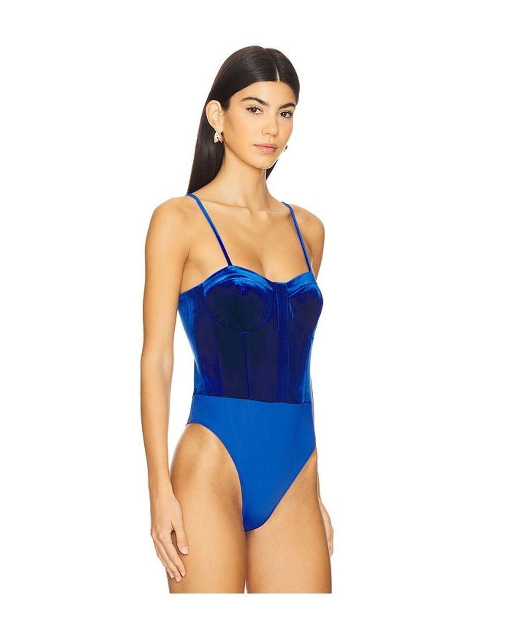 Karina Grimaldi Blue Veronica Velvet Bodysuit