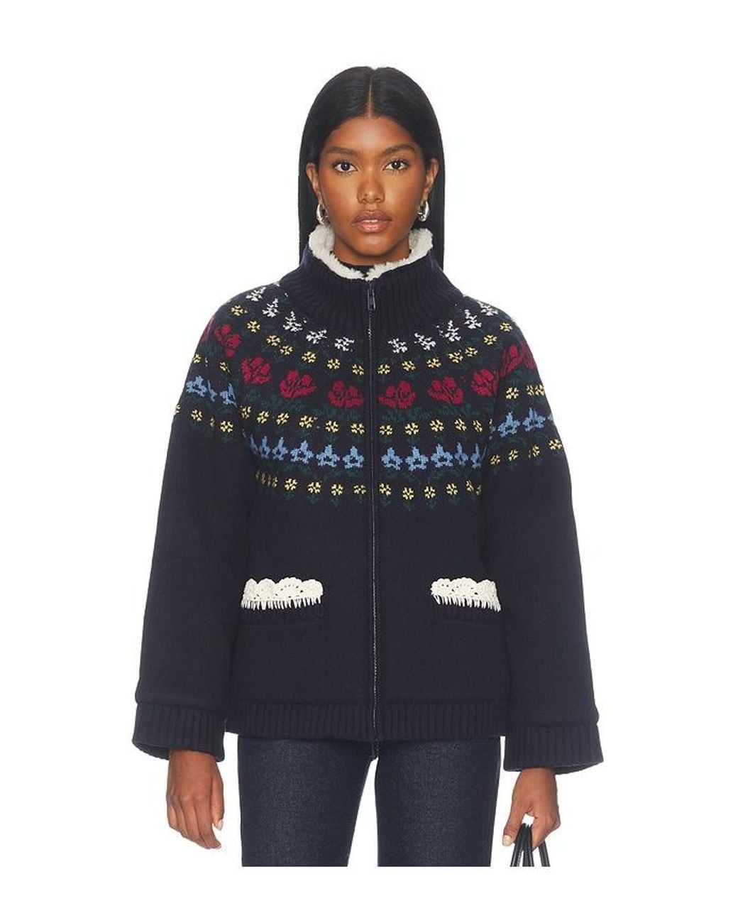 Sea Blue Preston Knit Sherpa Lined Jacket