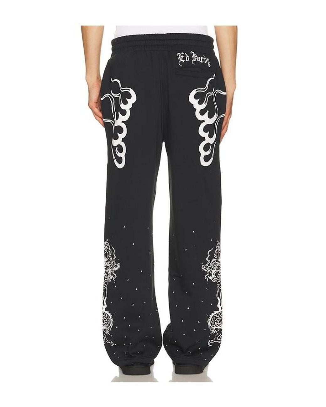 Ed Hardy Black Mary Dragon Studded Boxy Zip Sweatpant for men