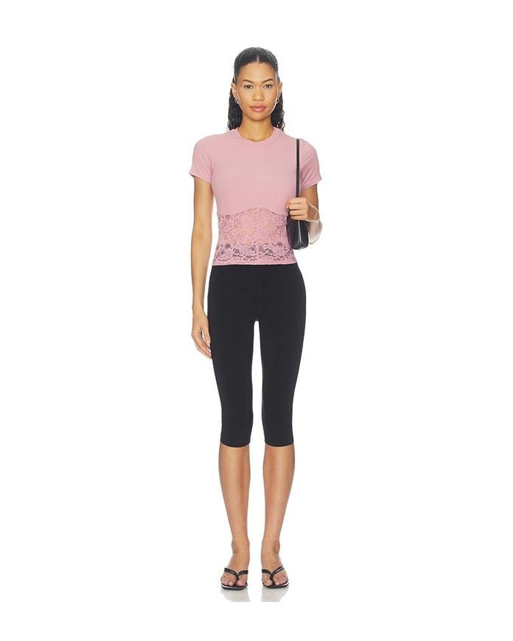 Michael Lauren Multicolor Ember Rib Lace Short Sleeve Tee