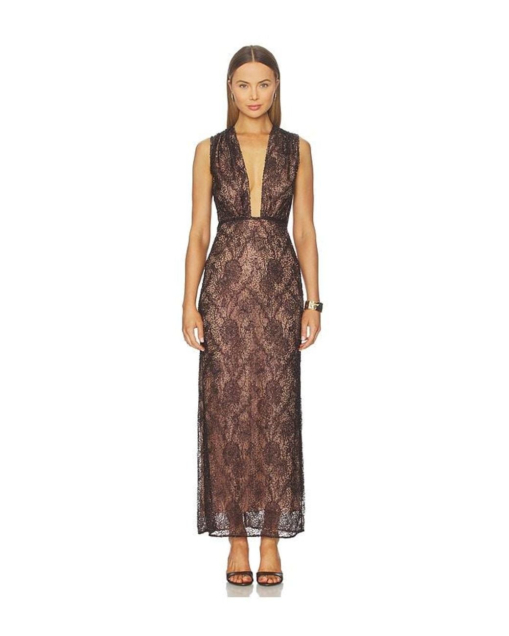 AKNVAS Brown Leo Beaded Gown