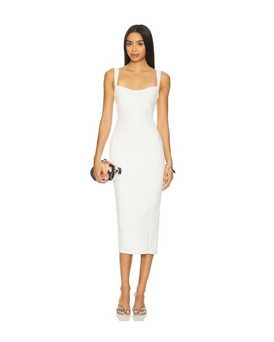 GOOD AMERICAN White Sculpting Crystal Sweetheart Midi Dress
