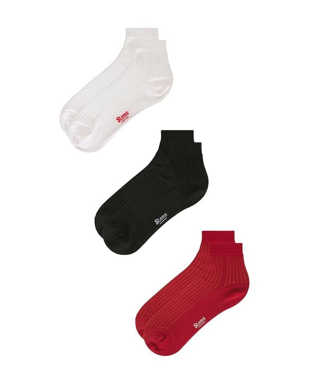 Stems White 3 Pack Silky Rib Quarter Socks