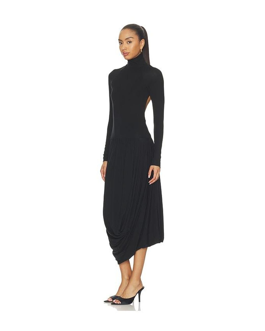 The Line By K Black Jan Open Back Draped Longsleeve Dress