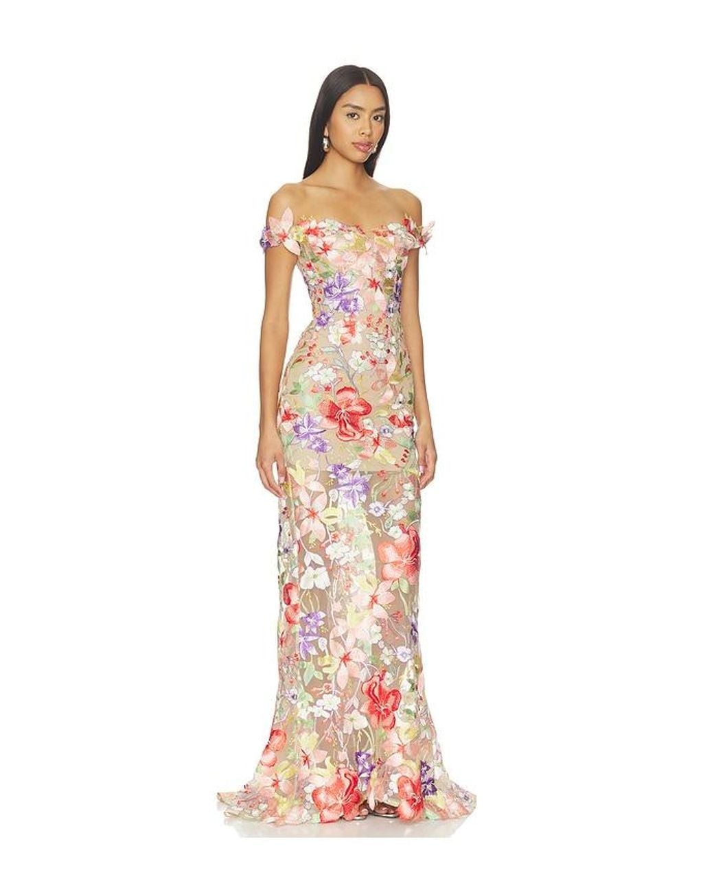 Bronx and Banco White Flora 3D Off The Shoulder Gown