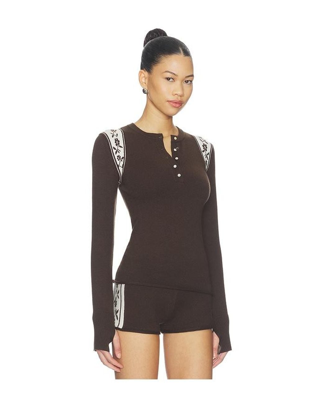 Frankie's Bikinis Black Darling Cloud Knit Long Sleeve Henley Top
